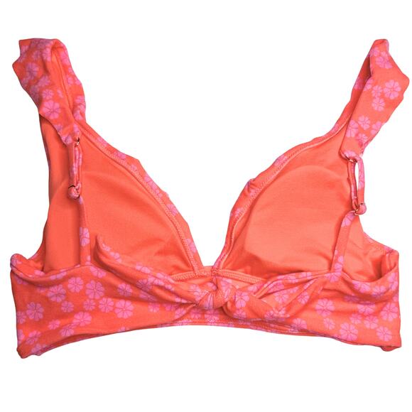 Raisins Floral Cannes Padded Ruffle V-Neck Bikini Top Size XL Juniors' Orange - Picture 10 of 10